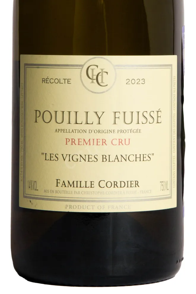 Этикетка Famille Cordier Les Vignes Blanches Pouilly Fuisse Premier Cru AOC 2023 0.75 л