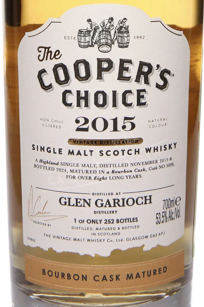 Этикетка The Cooper's Choice Glen Garioch Bourbon Cask Matured in gift box 2015 0.7 л