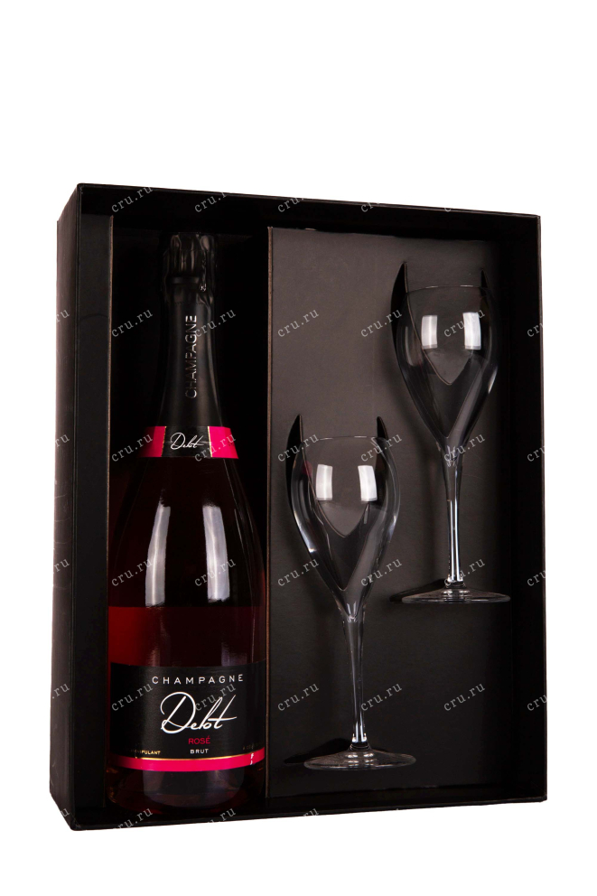 Набор с бокалами Champagne Delot Brut Rose in gift box + 2 glasses 2019 0.75 л