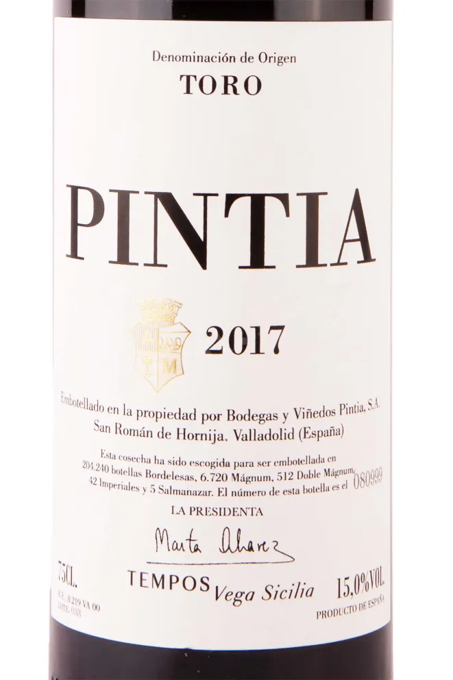 Этикетка Pintia Toro 2017 0.75 л