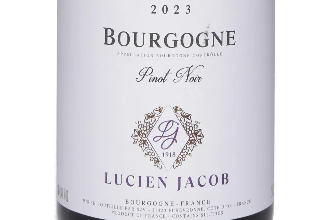 Этикетка Lucien Jacob Pinot Noir Bourgogne AOC 2023 0.75 л