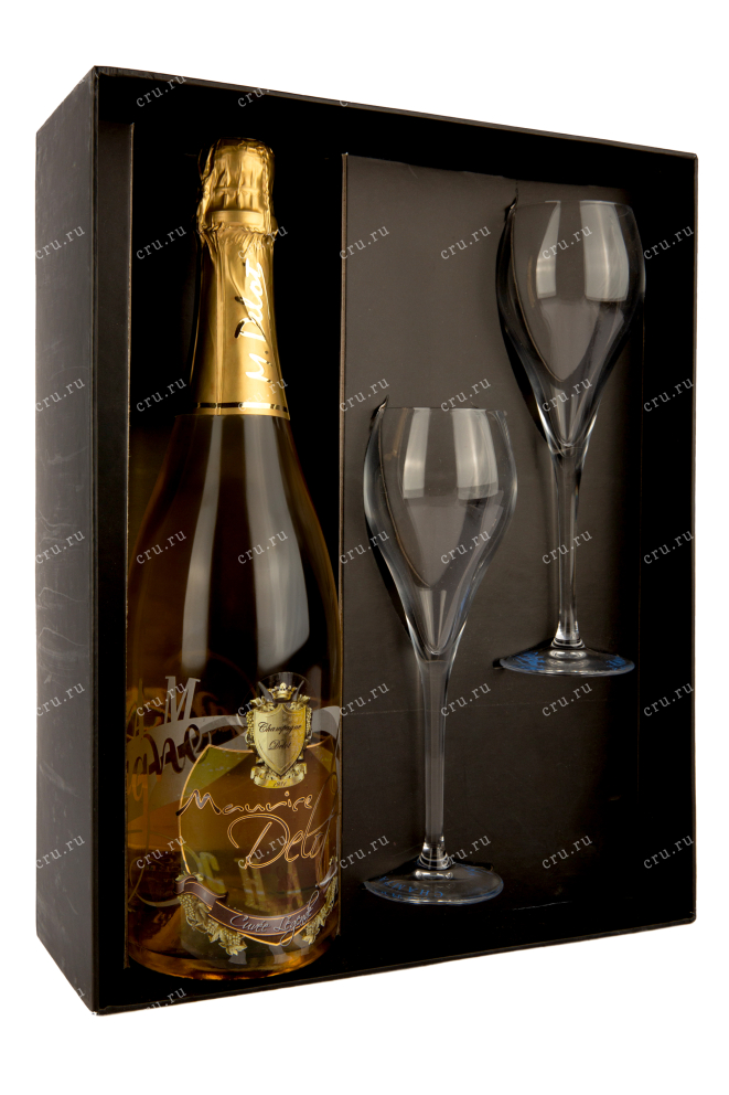 Шампанское Дело Кюве Лежанд Брют 0,75 в подарочном наборе с 2 бокалами 
