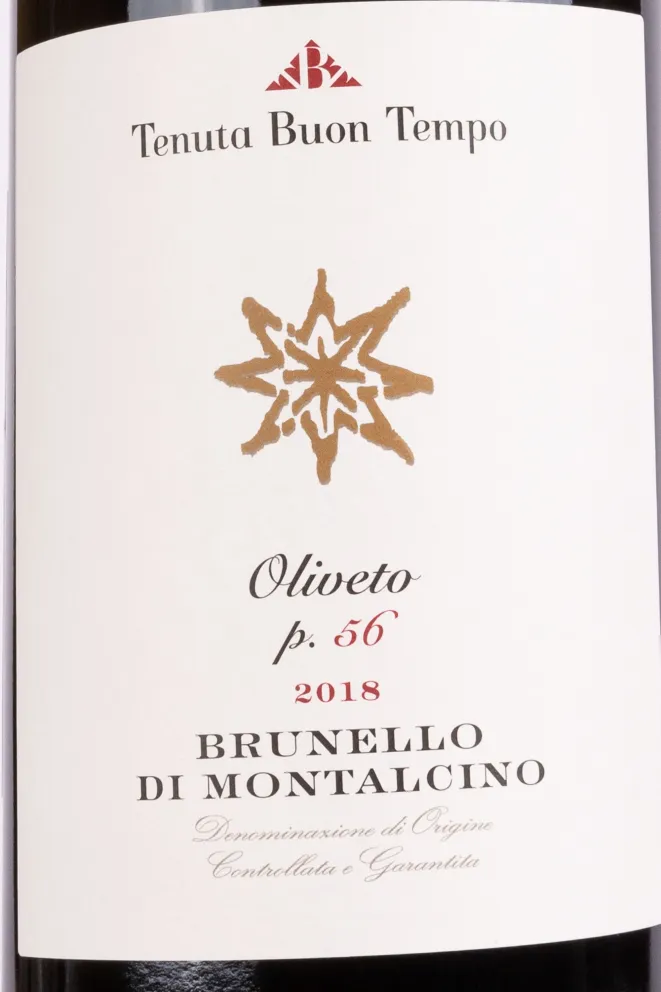Этикетка Tenuta Buon Tempo Brunello di Montalcino p.56 wooden box 2018 1.5 л