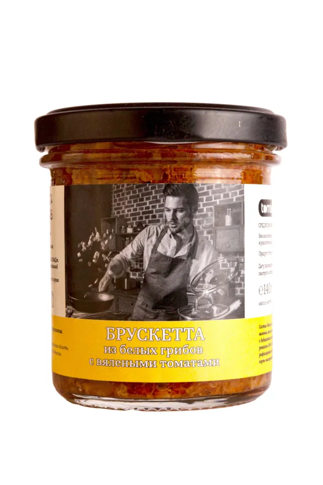 Брускетта из белых грибов с вялеными томатами