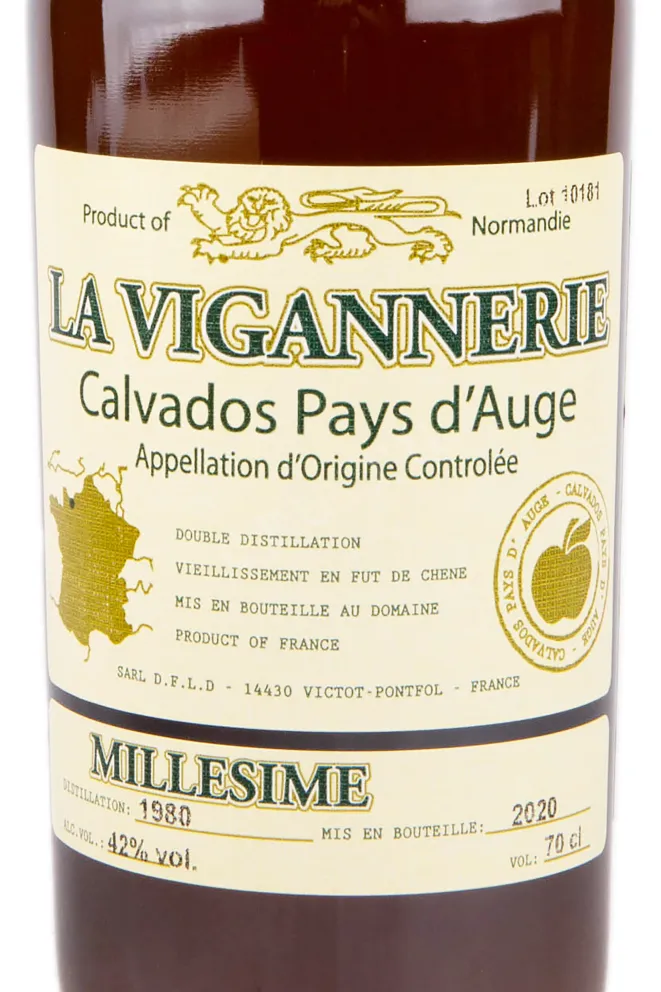 Этикетка кальвадоса Ла Виганери 1980 0.7