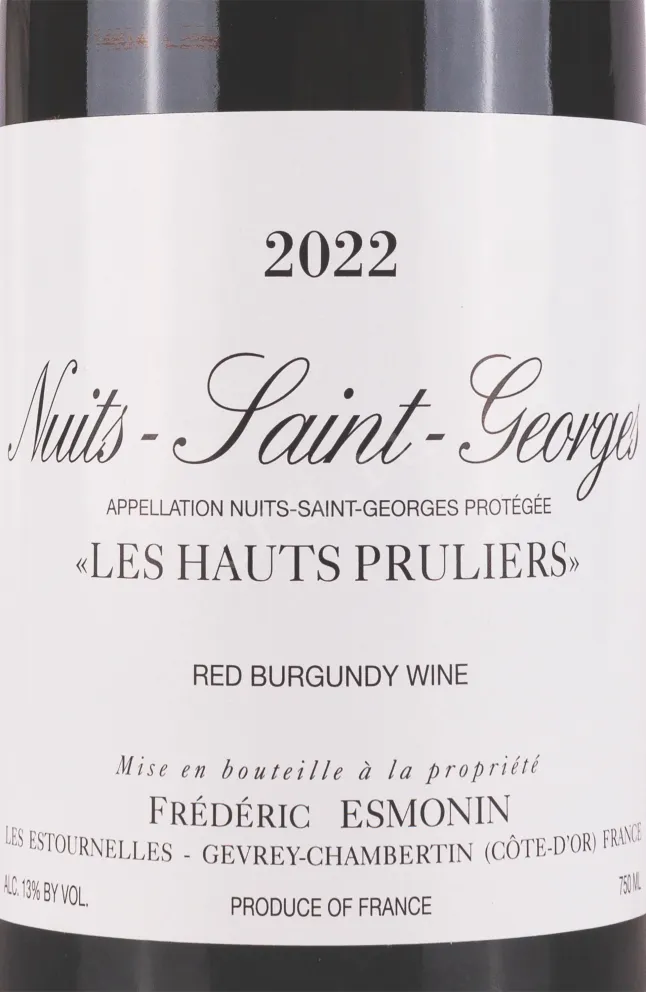 Этикетка Frederic Esmonin Nuits-Saint-Georges Les Hauts Pruliers 2022 0.75 л