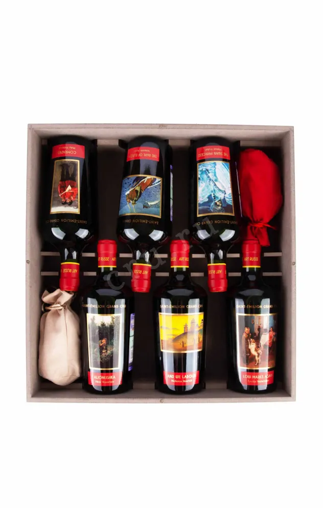 Набор вин Chateau La Grace Dieu des Prieurs Art Russe Saint-Emilion Grand Cru gift set 6* in wooden box 2014 0.75 л