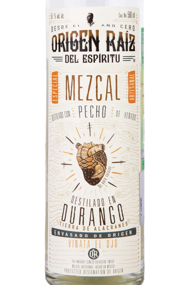 Этикетка Origen Raiz del Espiritu Mezcal Pecho 0.5 л