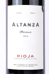 Этикетка Altanza Reserva Rioja with gift box 2014 3 л