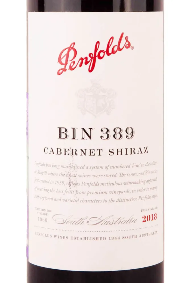 Этикетка Penfolds Bin 389 Cabernet Shiraz 2018 0.75 л