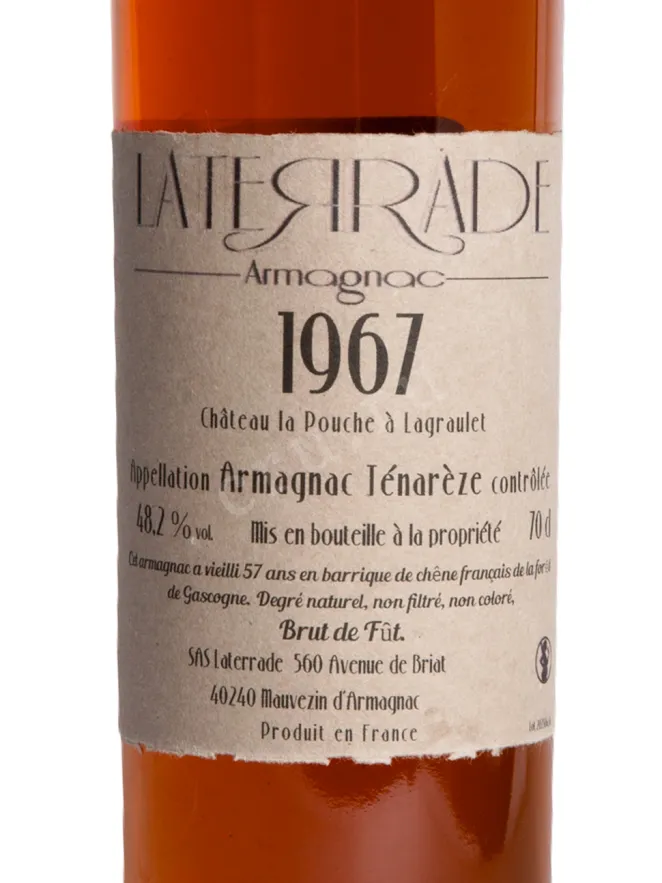 Этикетка Laterrade Chateau de La Pouche Armagnac Tenareze 1967 0.7 л