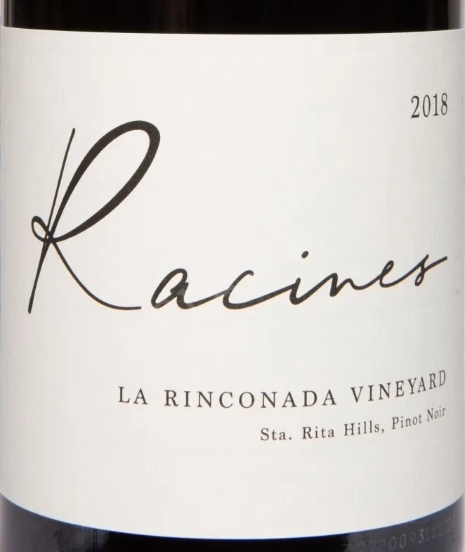 Этикетка Racines La Rinconada Vineyard Pinot Noir Sta Rita Hills 2018 0.75 л