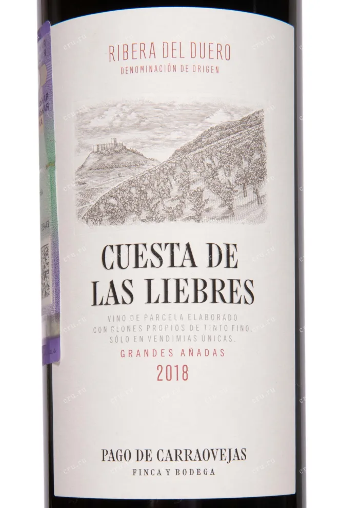 Этикетка Pago de Carraovejas Cuesta de Las Liebres Ribera del Duero DO 2018 0.75 л