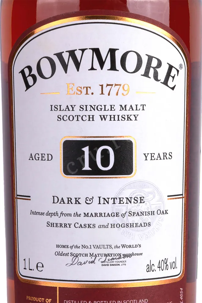 Этикетка Bowmore aged 10 years  1 л