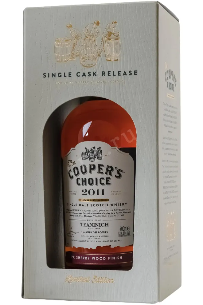 В подарочной коробке Виски шот сол Зе Куперс Чойс Тининич Сингл Молт Скоч Виски Педро Хименес Шерри Вуд Фини 51% 0,7л п/у