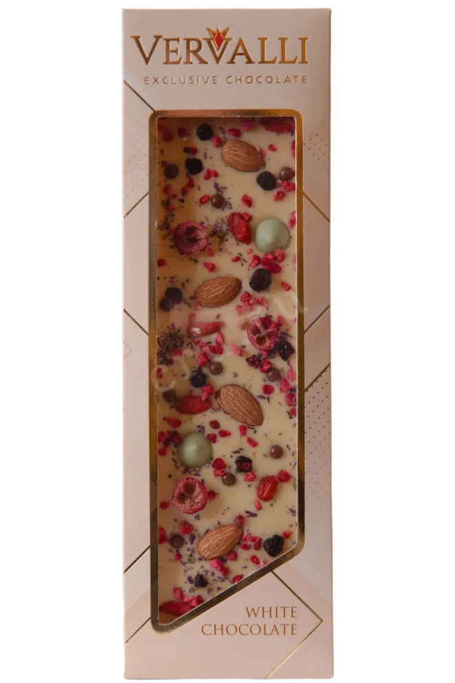 Шоколад Вервалли белый с украшением Годжи Клюква Миндаль 110 г