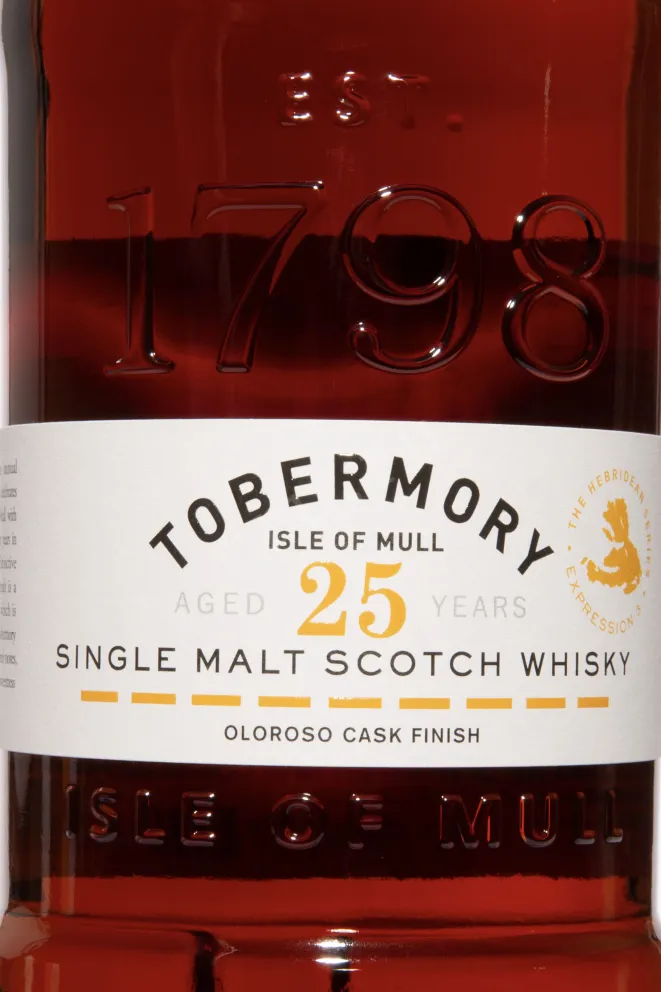 Этикетка Tobermory 25 years Single Malt Oloroso Cask Finish in gift box 0.7 л