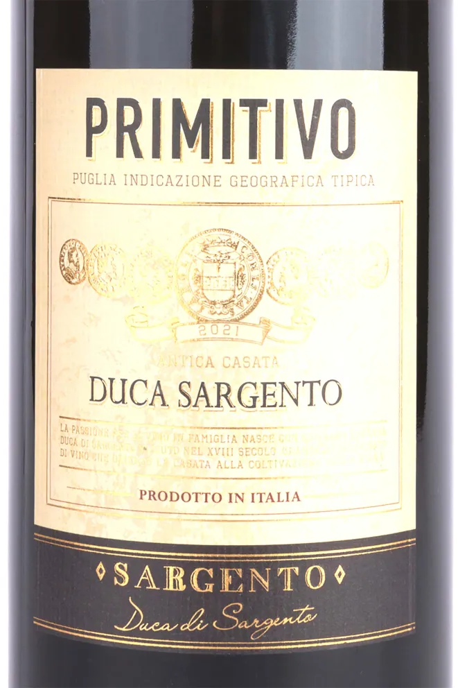 Этикетка Primitivo Duca Sargento IGT 2021 1.5 л