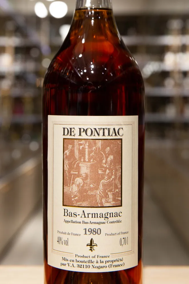 Этикетка De Pontiac Bas-Armagnac in wooden box 1980 0.7 л