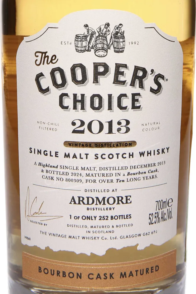 Этикетка The Cooper's Choice Ardmore Bourbon Cask Matured in gift box 2013 0.7 л