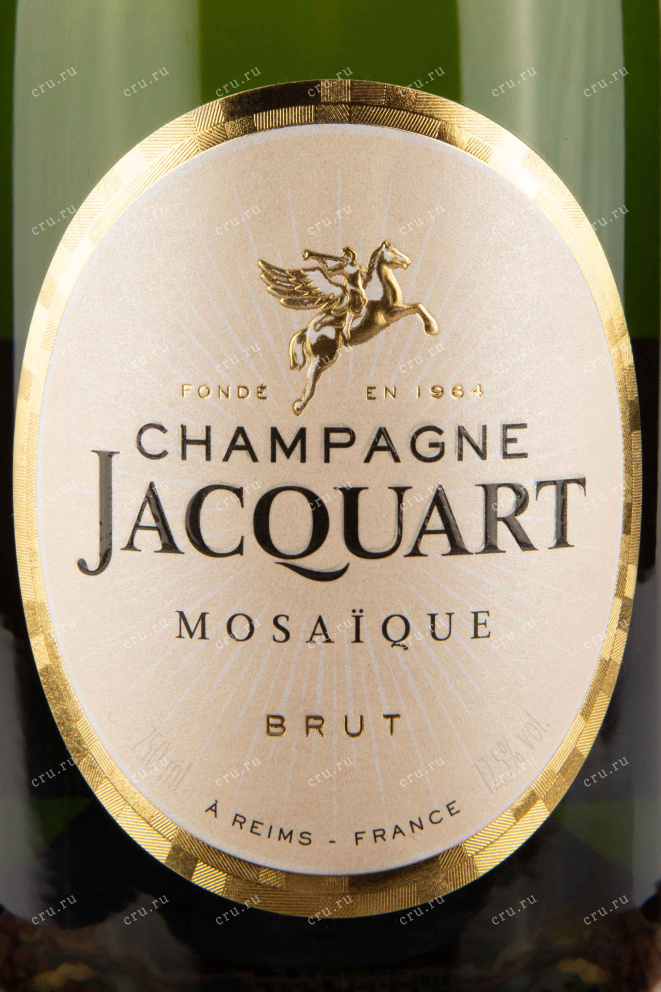 Этикетка Jacquart Brut Mosaique gift box with two glasses 0.75 л
