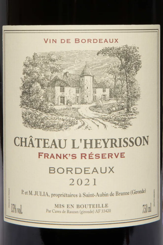 Этикетка Chateau L'Heyrisson Frank Reserve 2021 0.75 л
