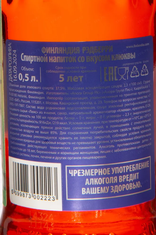 Контрэтикетка Finlandia Redberry 0.5 л