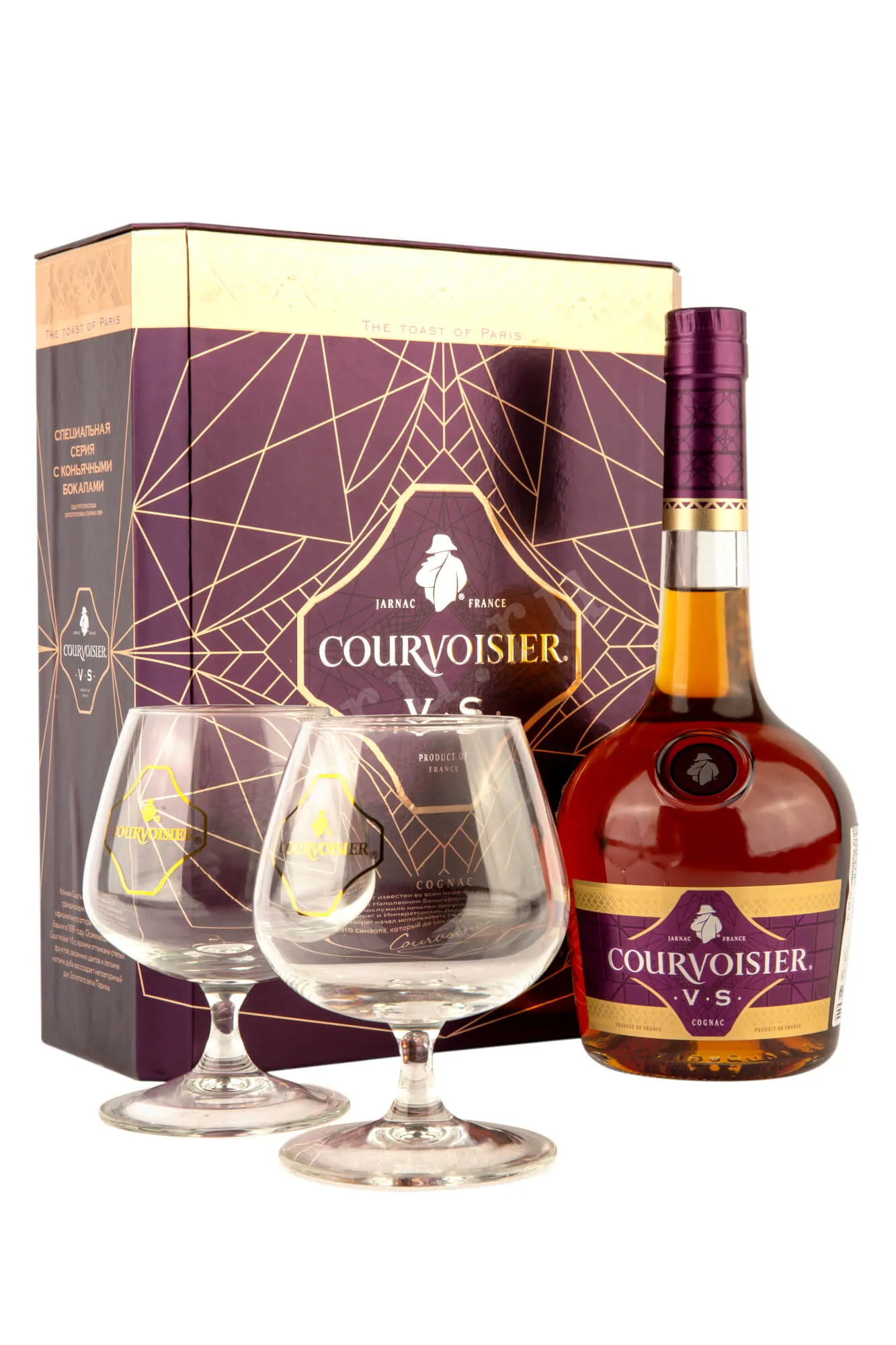 Фото — Коньяк Courvoisier VS in gift set with 2 glasses   0.7 л