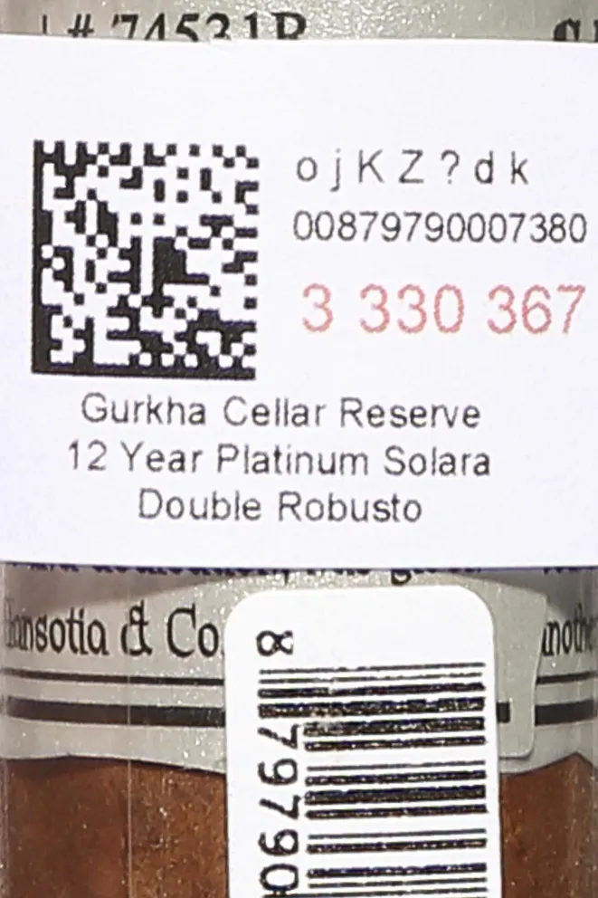 Контрэтикетка Gurkha Cellar Reserve 12 Year Platinum Solara Double Robusto