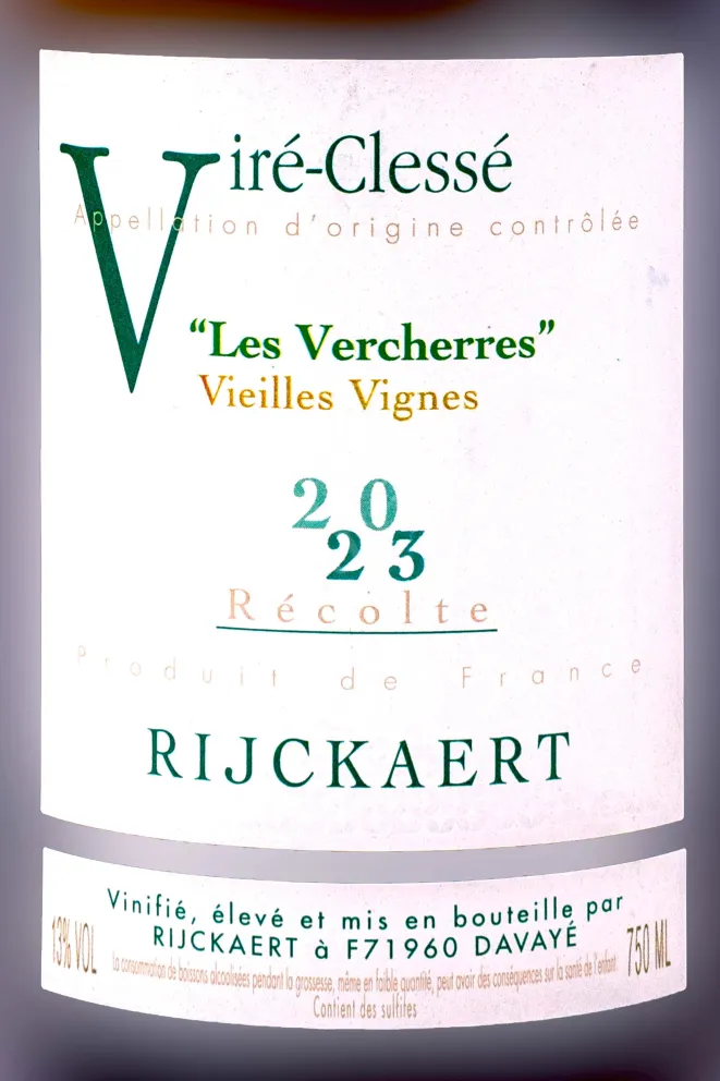 Этикетка Domaine Rijckaert Vire-Clesse Les Vercherres Vieilles Vignes 2023 0.75 л