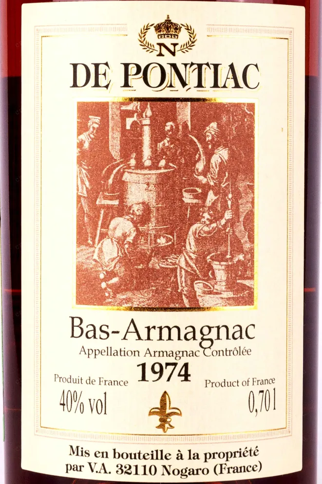 Этикетка Bas-Armagnac De Pontiac wooden box 1974 0.7 л