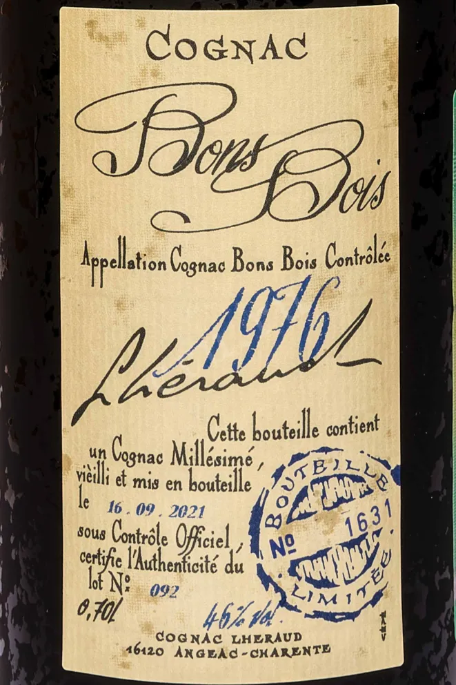 Этикетка Lheraud 1976 0.7 л