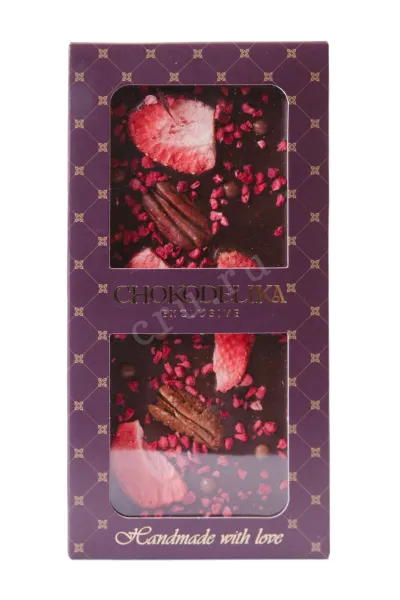 Шоколад Чокоделика тёмный с украшением Клубника, Пекан, Малина 100 г