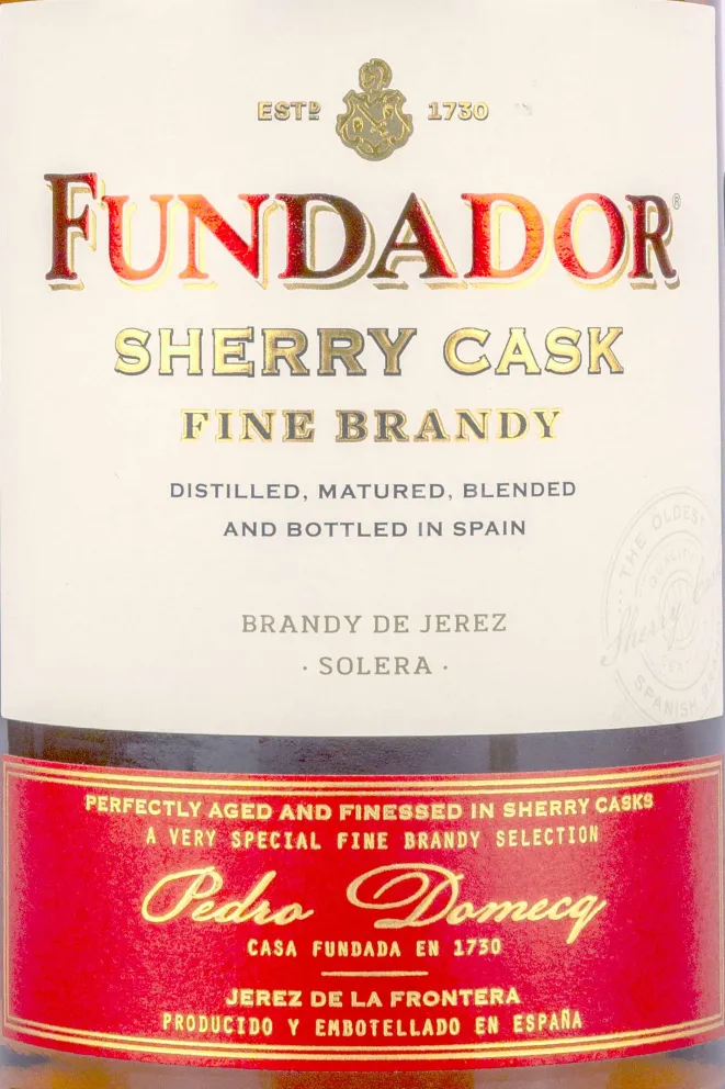 Этикетка Fundador Sherry Cask Solera 0.7 л