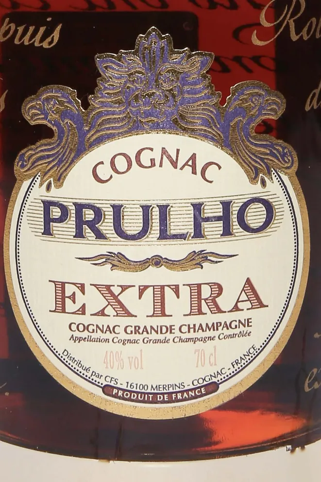 Этикетка Prulho Extra Grand Champagne in gift box 1986 0.7 л