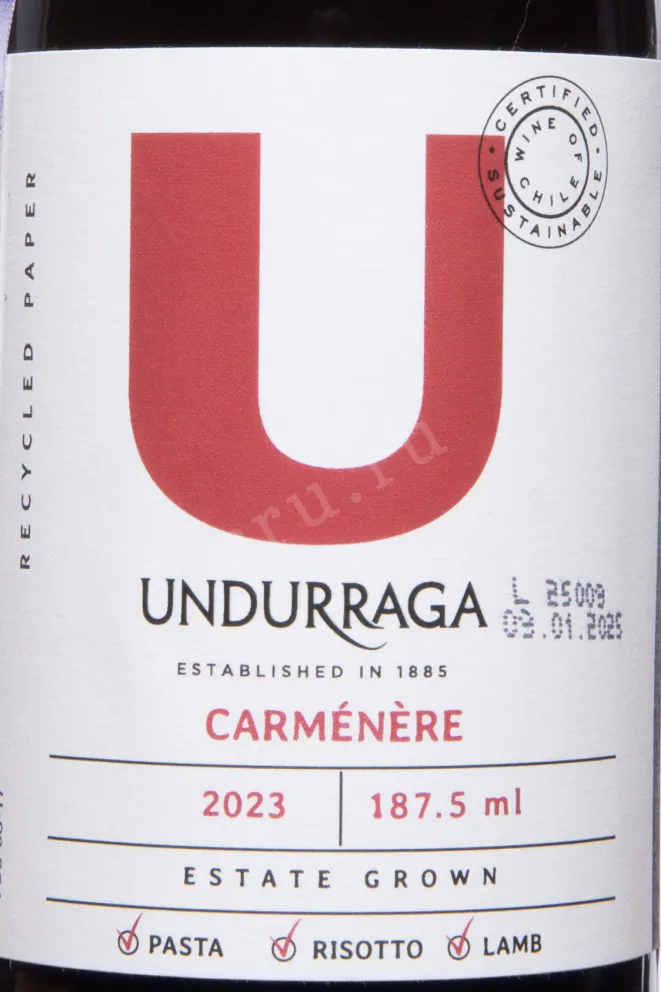 Этикетка Undurraga Carmenere DO 2024 0.187 л