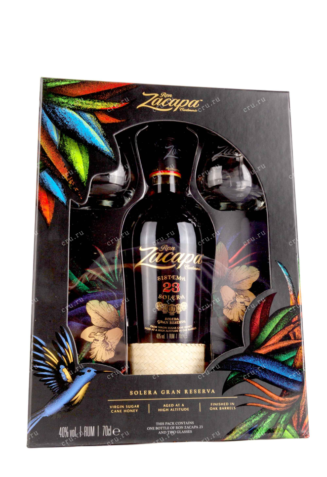 Подарочная коробка Zacapa Centenario Solera Gran Reserva 23 in gift box + 2 glasses  0.7 л