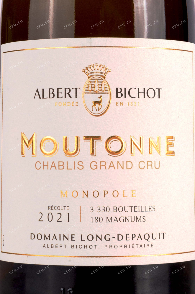 Этикетка Albert Bichot Domaine Long-Depaquit Chablis Grand Cru Moutonne 2021 0.75 л