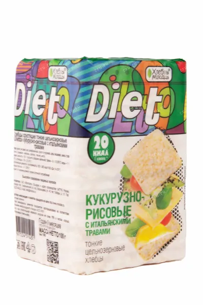 Хлебцы Молодцы Диетто тонкие цельнозерновые Кукурузно-Рисовые с итальянскими травами 100 г