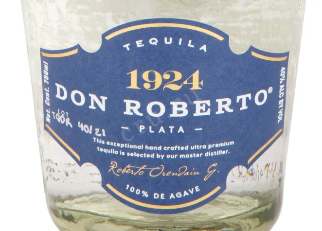 Этикетка текила Дон Роберто 1924 Плата Серебряная 0.75