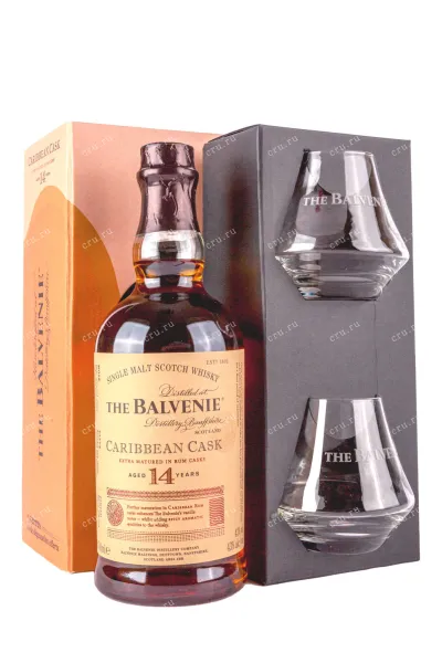 Виски Balvenie Caribbean Cask 14 years old in giftset with 2 glasses  0.75 л