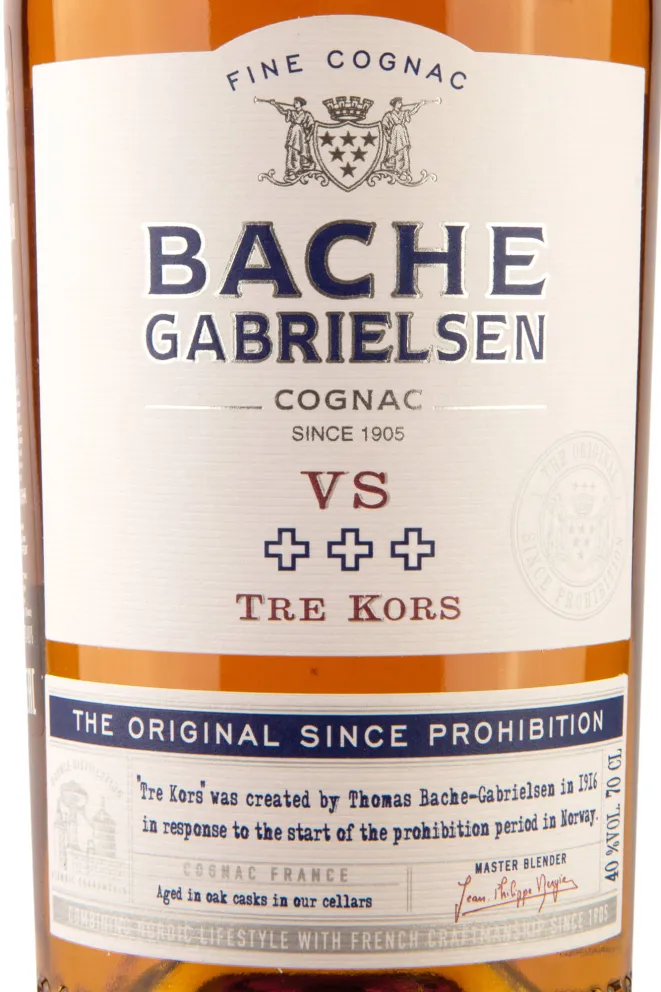Этикетка Bache Gabrielsen Tre Kors VS 3 years  0.7 л