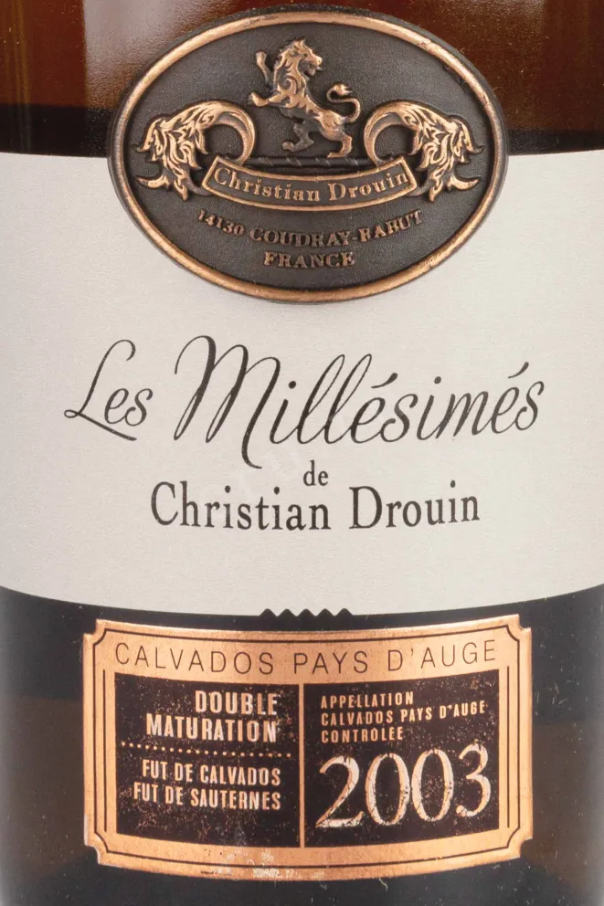 Этикетка Christian Drouin Calvados Pays d Auge wooden box 2003 0.7 л