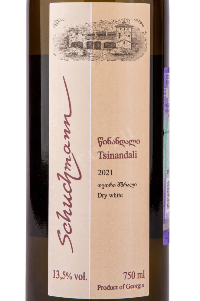 Этикетка Вино Шухманн Вайнс Цинандали 2021г 13,5% 0,75л белое сухое Грузия 2021
