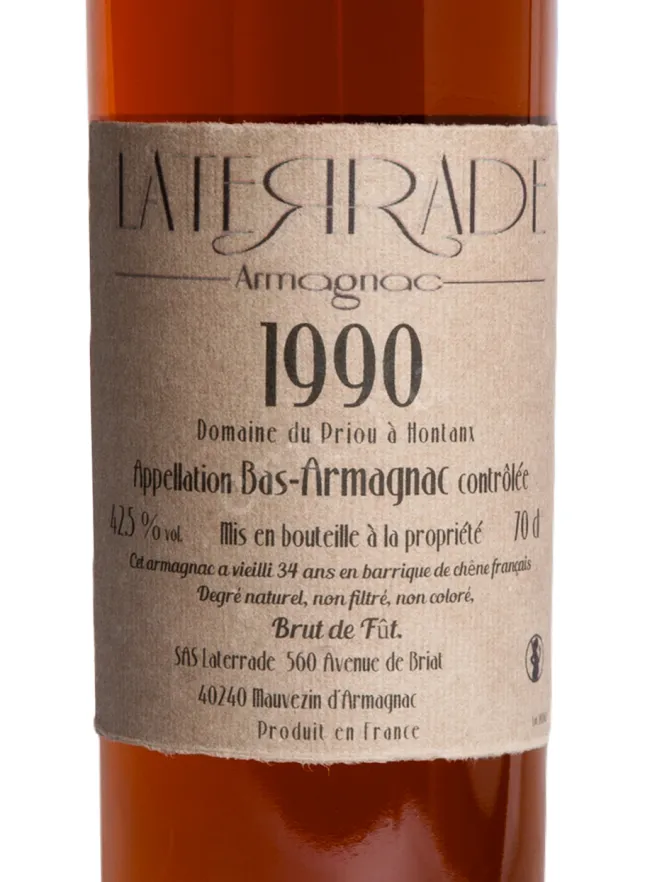 Этикетка Laterrade Domaine du Priou Bas Armagnac 1990 0.7 л