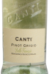 Этикетка вина Canti Pinot Grigio delle Venezie DOC 0.75 л