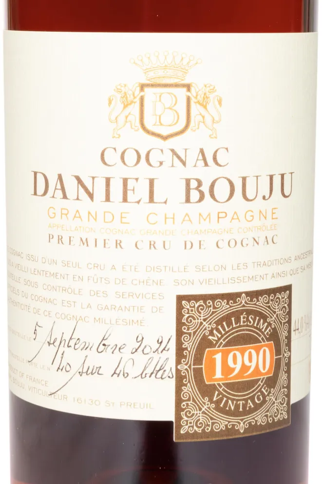 Этикетка Daneil Bouju Grande Champagne Premier Cru De Cognac in gift box 1990 0.7 л