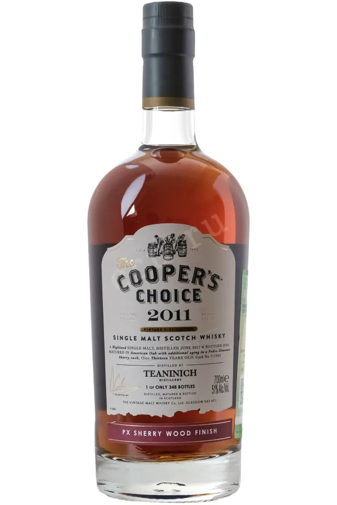 Бутылка Виски шот сол Зе Куперс Чойс Тининич Сингл Молт Скоч Виски Педро Хименес Шерри Вуд Фини 51% 0,7л п/у