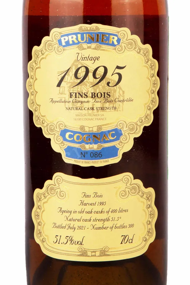 Этикетка Prunier Fins Bois Vintage 1995  1985 0.7 л