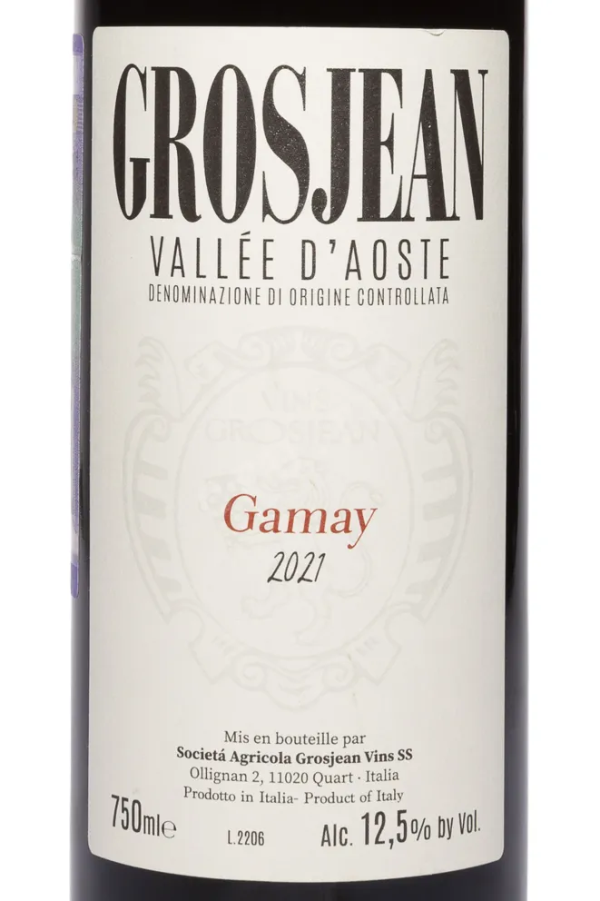 Этикетка Grosjean Gamay Vallee d'Aoste DOC 2021 0.75 л